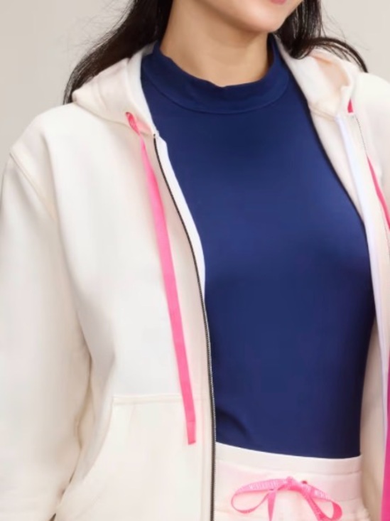 Med Couture Jackets & Blazers - XL Med Couture Cream Pink Zip Hoodie Scrubs Activewear EUC